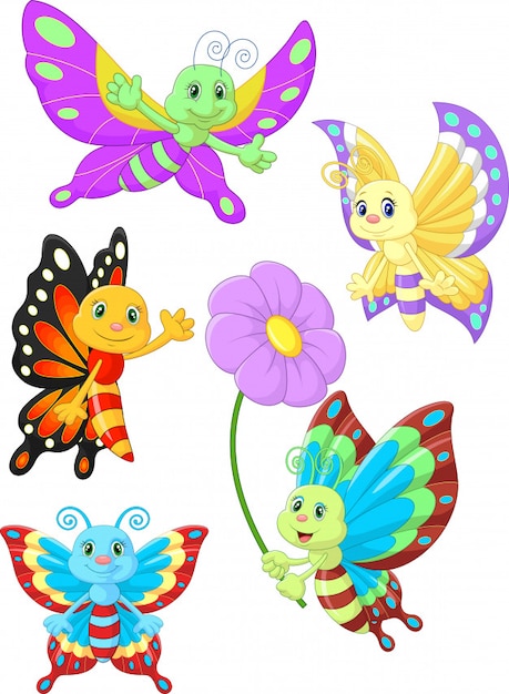 Lindo conjunto de colección de dibujos animados de mariposa