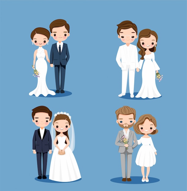 Vector lindo conjunto de colección de personajes de dibujos animados de novios