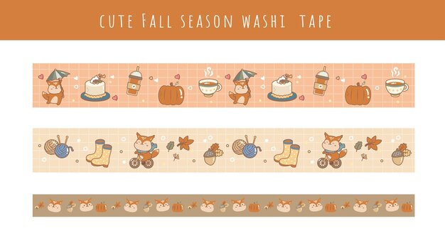 Vector lindo conjunto de colección de temporada de otoño de washi tape