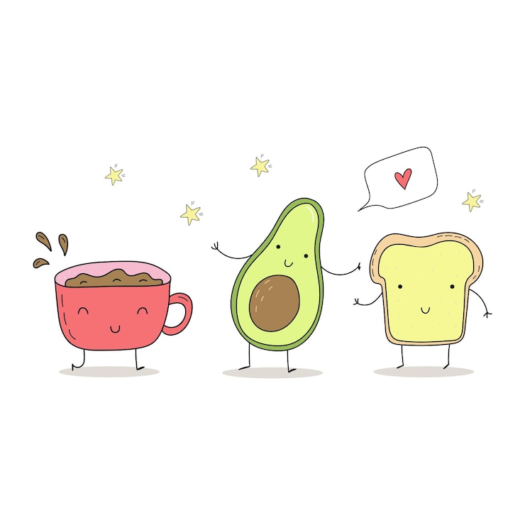 Vector lindo conjunto dibujado a mano con comida de divertidos dibujos animados