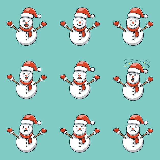 lindo conjunto de diseño de personajes de muñeco de nieve