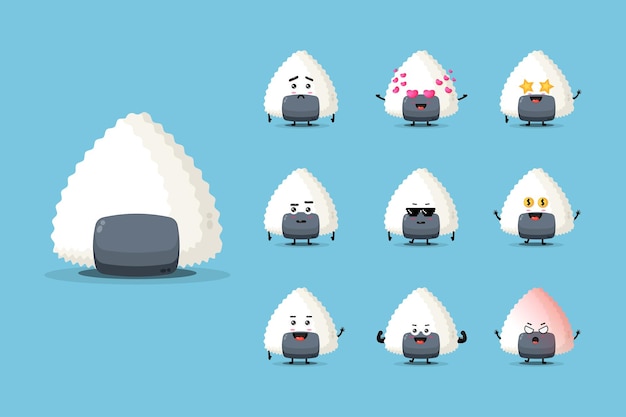 Lindo conjunto de diseño de personajes onigiri