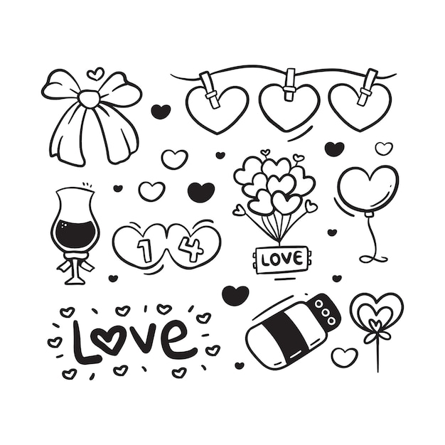 Vector lindo conjunto de doodle de san valentín