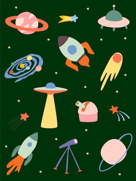 lindo conjunto de elementos espaciales ilustración vectorial