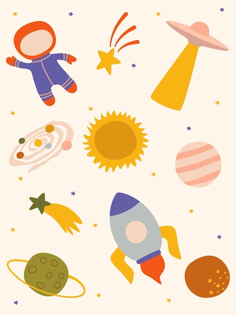 lindo conjunto de elementos espaciales ilustración vectorial