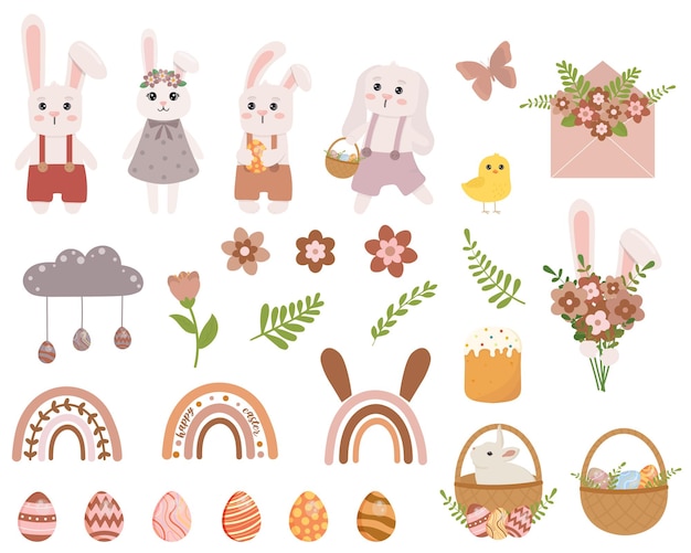 Lindo conjunto con elementos de Pascua Perfecto para la decoración de vacaciones y tarjetas de felicitación de primavera