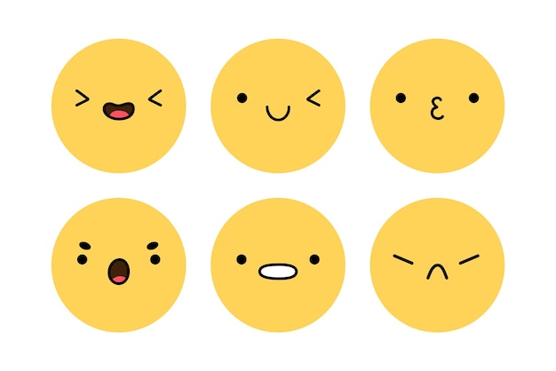 Un lindo conjunto de emoji caracteres amarillos con feliz alegre triste decepcionado sorprendido enojado estado de ánimo