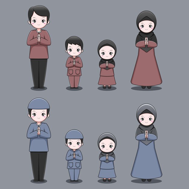 Lindo conjunto de familia musulmana