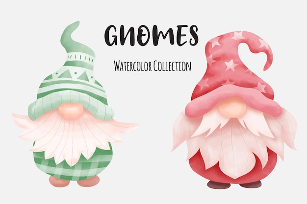 Lindo conjunto de gnomos de acuarela