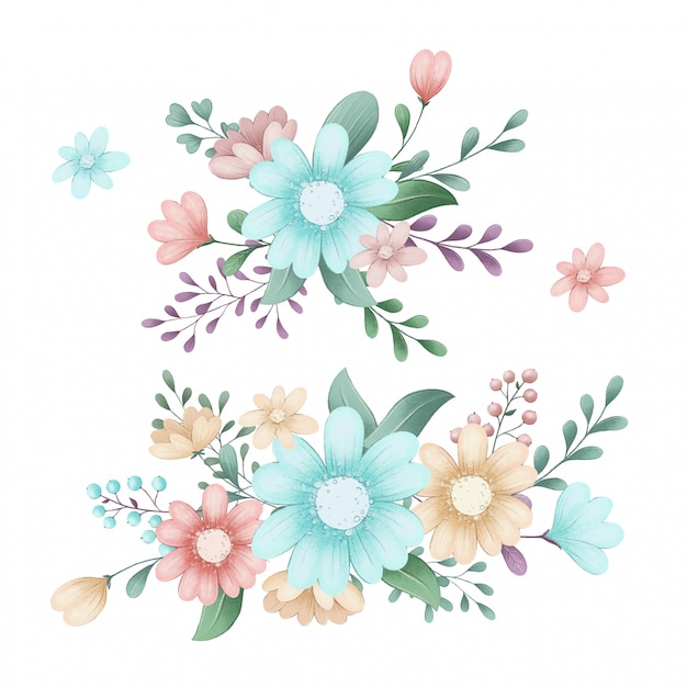 Lindo conjunto de ilustración de flores de primavera bosque