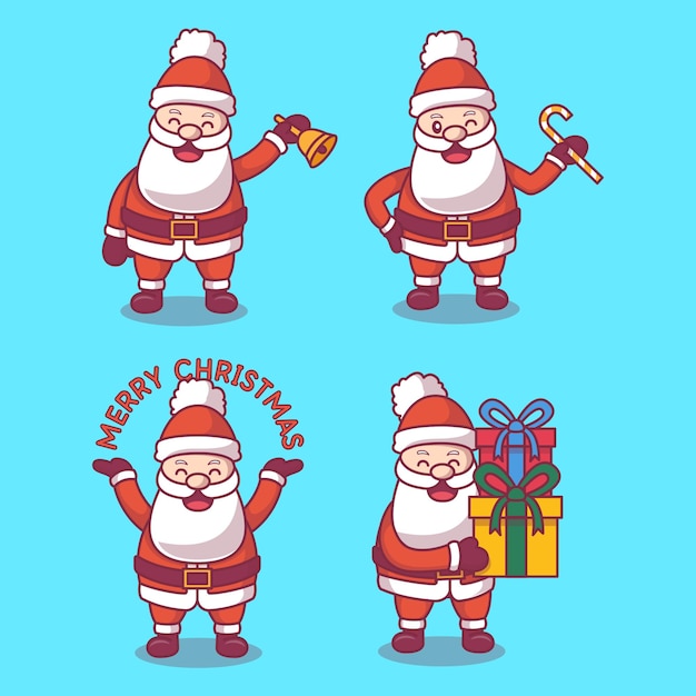 Lindo conjunto de ilustración de vector de navidad de santa claus