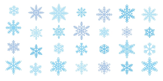 Lindo conjunto de ilustraciones vectoriales de copos de nieve con formas redondas para un aspecto amigable colección de ilustraciones de nieve dibujadas a mano