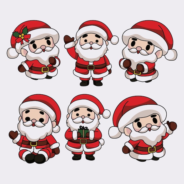 El lindo conjunto de ilustraciones vectoriales de Santa Claus