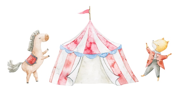 Lindo conjunto infantil con elementos de circo fiesta perfomance colección clipart