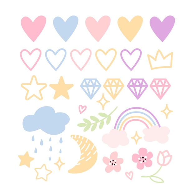 Lindo conjunto infantil de elementos mágicos para el diseño Ilustración vectorial Clipart de cuento de hadas