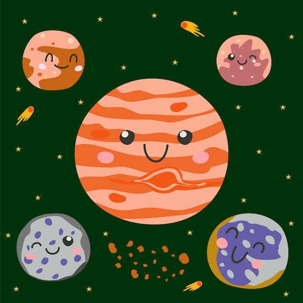 lindo conjunto con júpiter y sus lunas ilustración vectorial