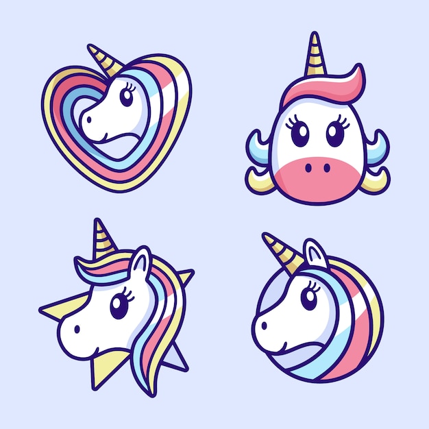 Lindo conjunto de logo de dibujos animados de unicornio