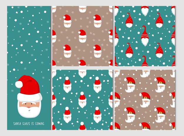 Vector lindo conjunto de patrones sin fisuras de santa claus.