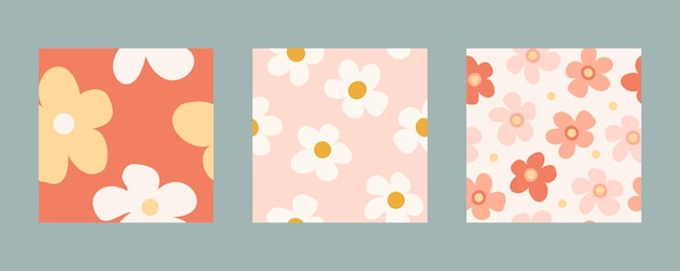 Un lindo conjunto de patrones florales sin costuras con flores de margarita en estilo plano