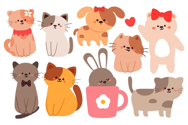 Lindo conjunto de pegatinas de animales de dibujos animados