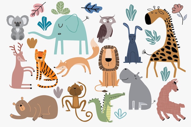 Vector lindo conjunto de vectores de animales de la selva