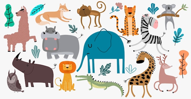 Lindo conjunto de vectores de animales de la selva