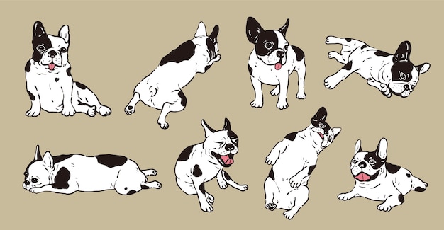 Lindo conjunto de vectores de bulldog francés