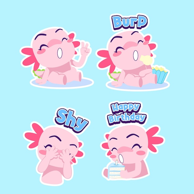 Lindo conjunto de vectores de pegatinas de axolotl