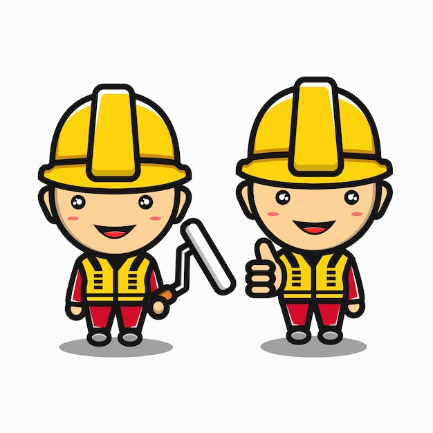 Lindo, construcción, niño, sonriente, caricatura, vector