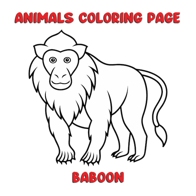 lindo contorno de babuino ilustración de arte libro de páginas para colorear para niños