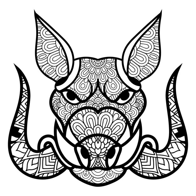 Lindo contorno de cara de animal. Ilustración de línea en blanco y negro para colorear libro.