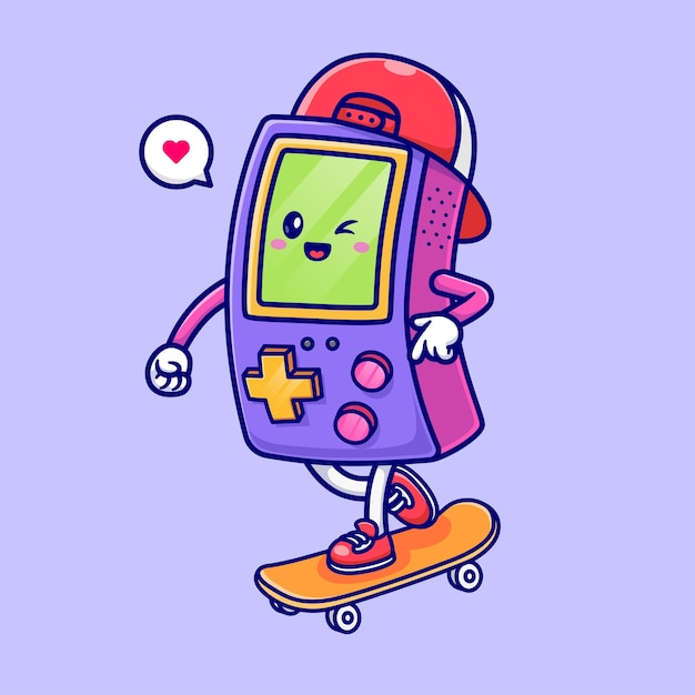 Lindo controlador de juego jugando Skater Cartoon Vector icono ilustración tecnología deporte icono