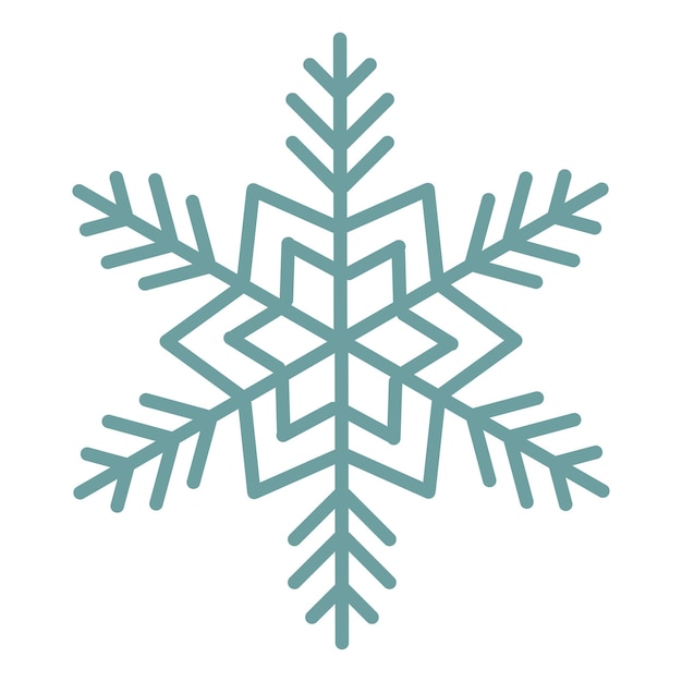 El lindo copo de nieve de línea delgada azul de dibujos animados en estilo plano aislado sobre fondo blanco