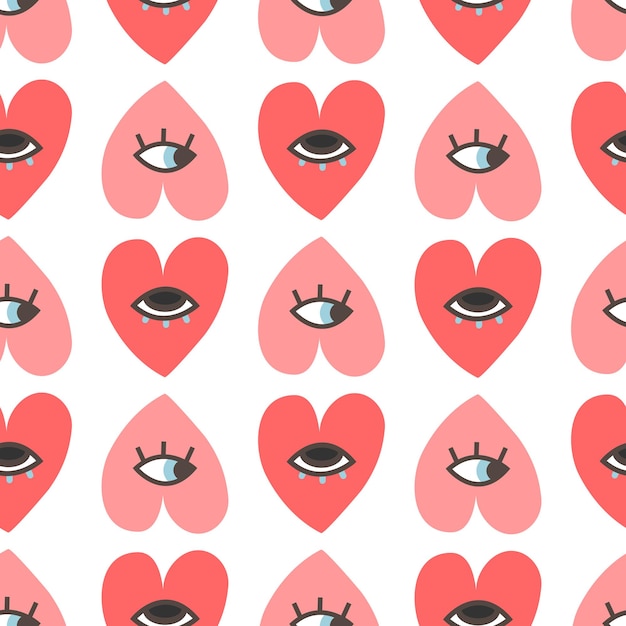 Lindo corazón de dibujos animados con patrón de ojos Concepto de amor de San Valentín