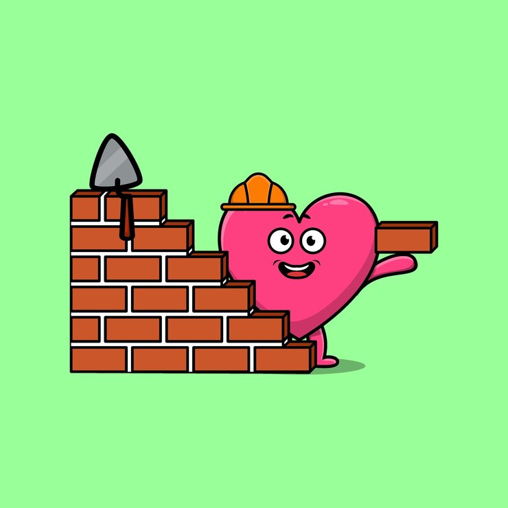 Vector lindo corazón encantador de dibujos animados como personaje de albañil