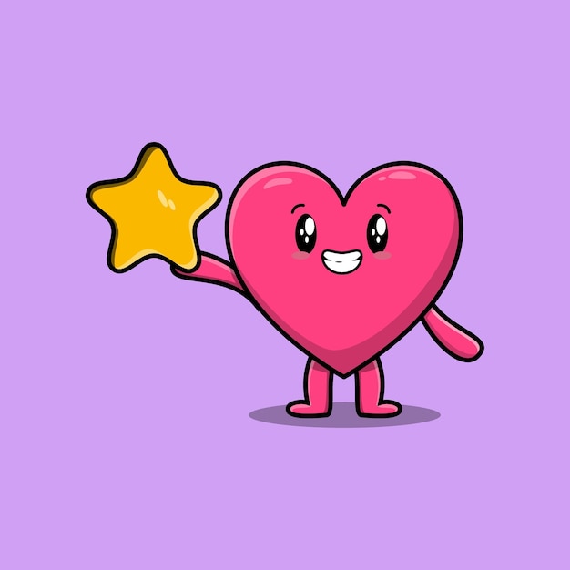 Lindo corazón encantador de dibujos animados con gran estrella dorada