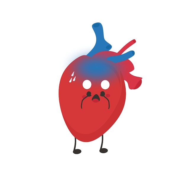 Lindo corazón establece órgano humano con rostro y diferentes emociones feliz triste enojado enfermo y sano ca