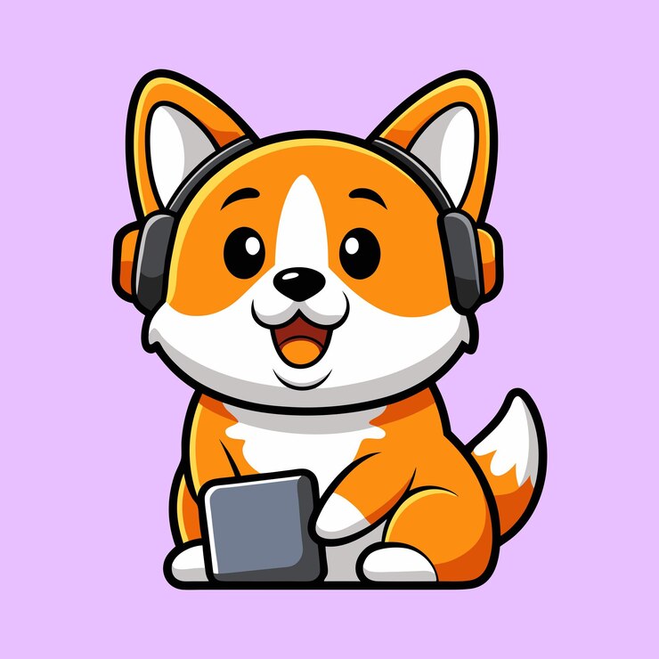 Vector el lindo corgi escuchando música de dibujos animados