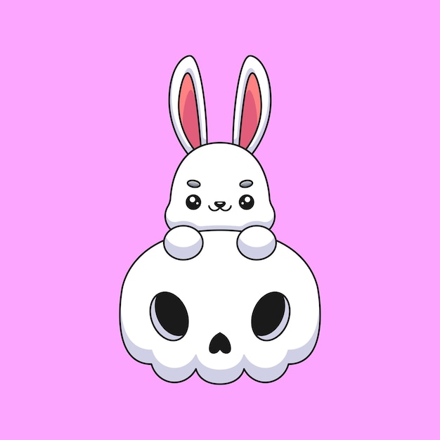 Vector lindo cráneo conejo halloween dibujos animados mascota doodle arte mano dibujado concepto vector kawaii icono ilustración