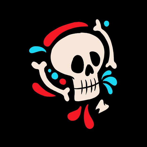 lindo, cráneo, y, hueso, vector, ilustración