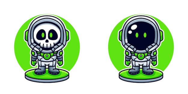 Lindo cráneo la ilustración de icono de vector de dibujos animados de astronauta