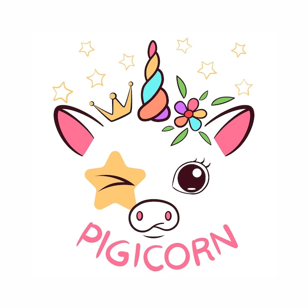 Lindo cuadro de cuerno de cerdo con estrellas y flores