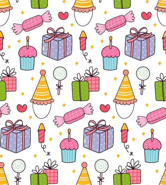 Lindo cumpleaños de patrones sin fisuras adecuado para el patrón de papel de embalaje de caja de regalo