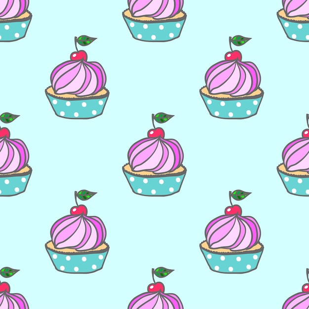 lindo, cupcake, seamless, patrón