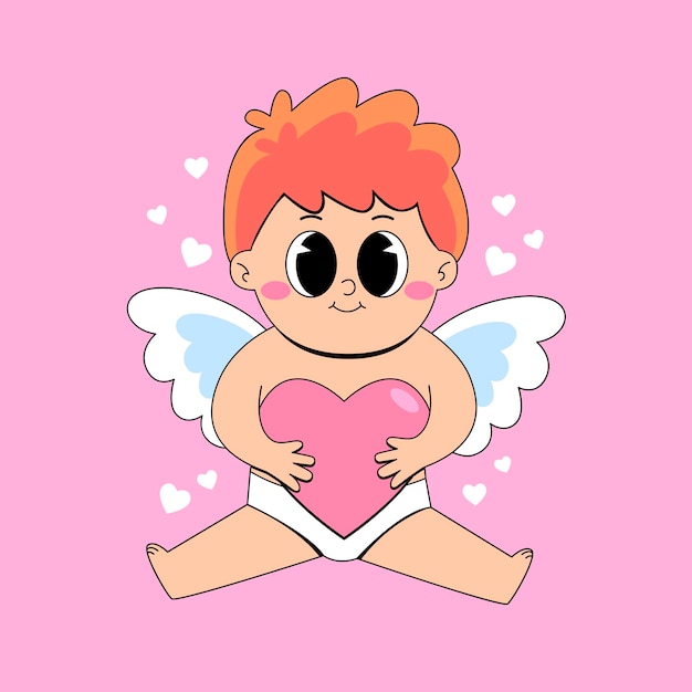 El lindo Cupido con un corazón rosa para el Día de San Valentín