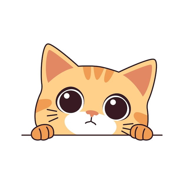 Lindo y curioso gato naranja gatito personaje de dibujos animados que se esconde mientras mira