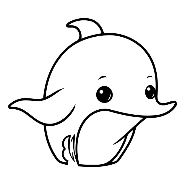 Lindo delfín de dibujos animados nadando en el agua Ilustración vectorial aislada en fondo blanco
