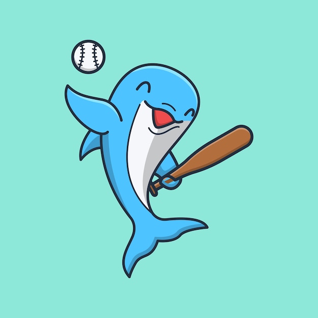 Vector lindo delfín jugando béisbol