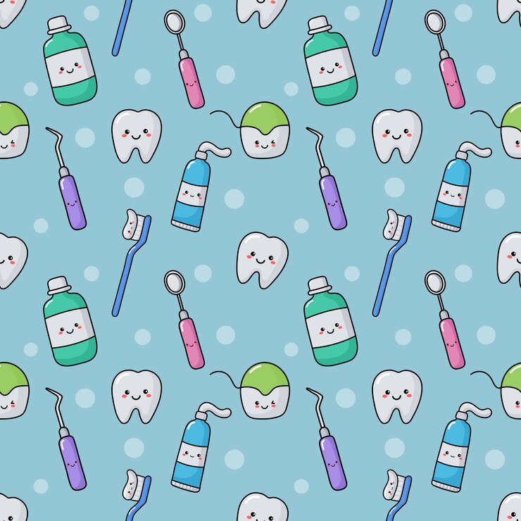 lindo dentista equipo de patrones sin fisuras estilo kawaii en azul