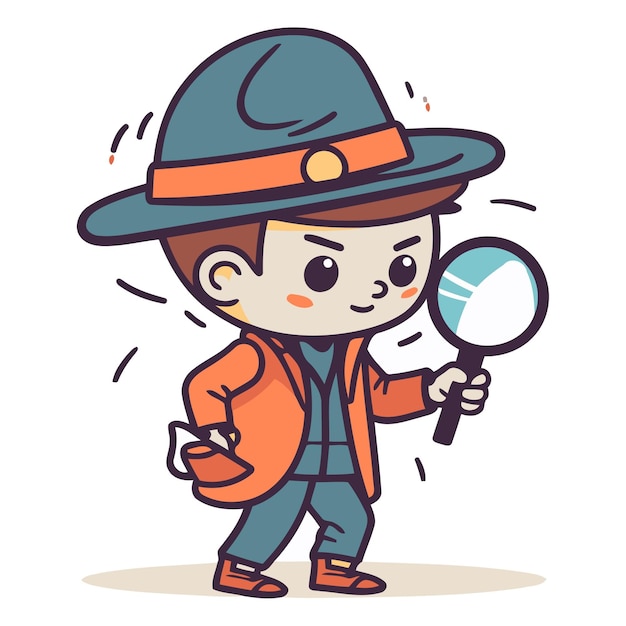 Vector el lindo detective con lupa al estilo de las caricaturas.